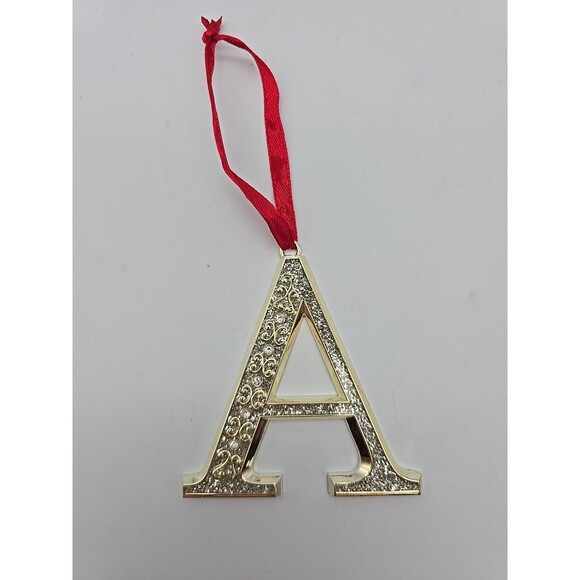Harvey Lewis Christmas Ornament Letter "A" with Swarovski Crystals & Red Ribbon - Picture 1 of 6